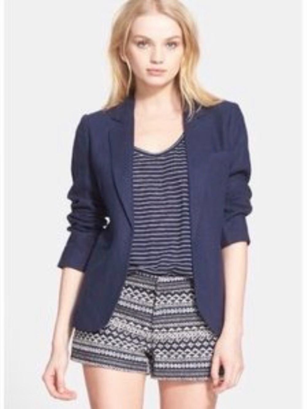 Joie Mehira Navy Blue Linen Blazer Size 6
